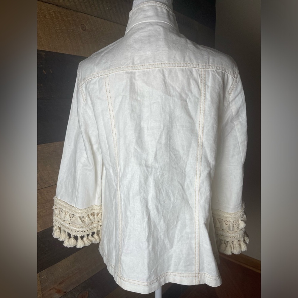 Chico's 3/4 Sleeve Linen Blend Utility Jacket Blazer Alabaster Boho Size 8 - Picture 6 of 13